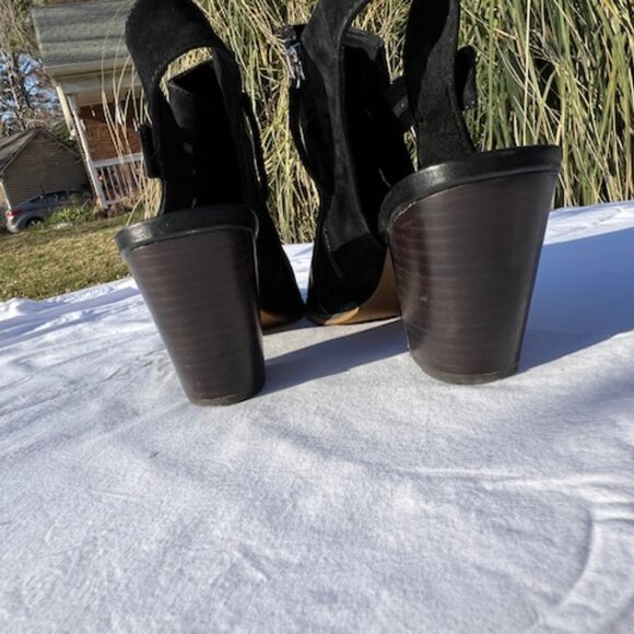 Bella Vita Black Leather and Suede Open Toe Booties 9WW - Picture 4 of 7